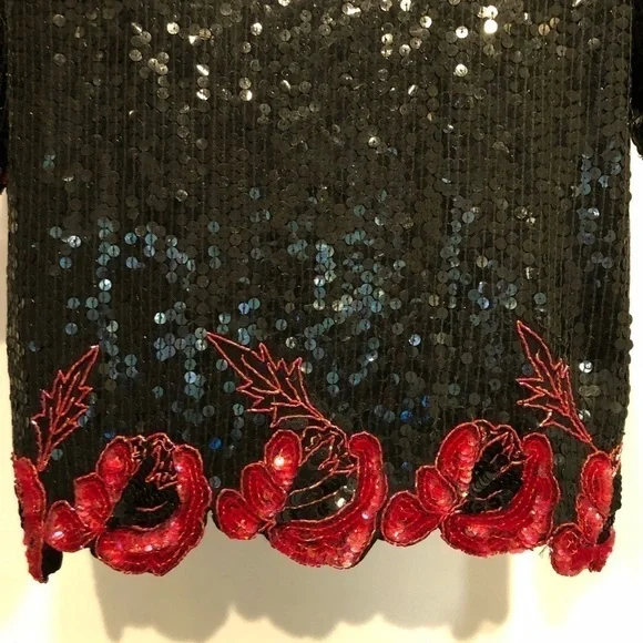 Royal Feelings Vintage Sequin Beaded Short Sleeve Top Size Medium - Picture 5 of 8